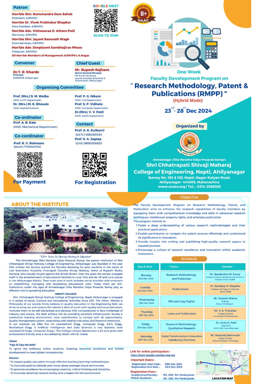 One week FDP on “Research Methodology, Patent and Publications (RMPP)”